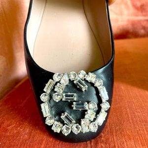 GUCCI Crystal LOGO Ballet Flats 36 6 black leather BOX + BAG shoes Charlotte